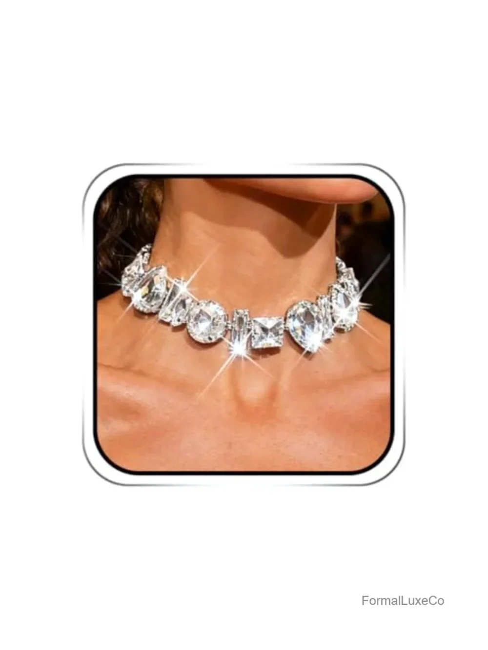 Chunky Crystal Choker Necklace for Women, Sparkly Rhinestone Wedding Prom
